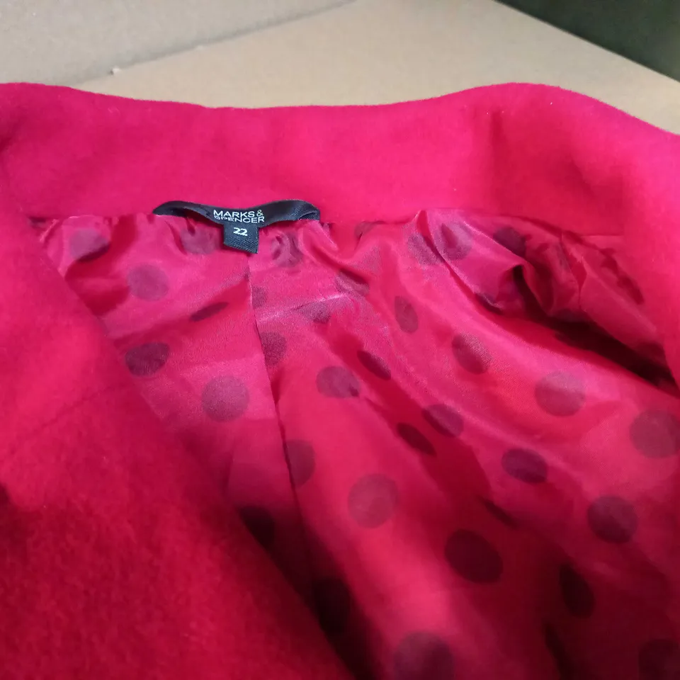 MARKS & SPENCERS RED OVERCOAT - SIZE 22