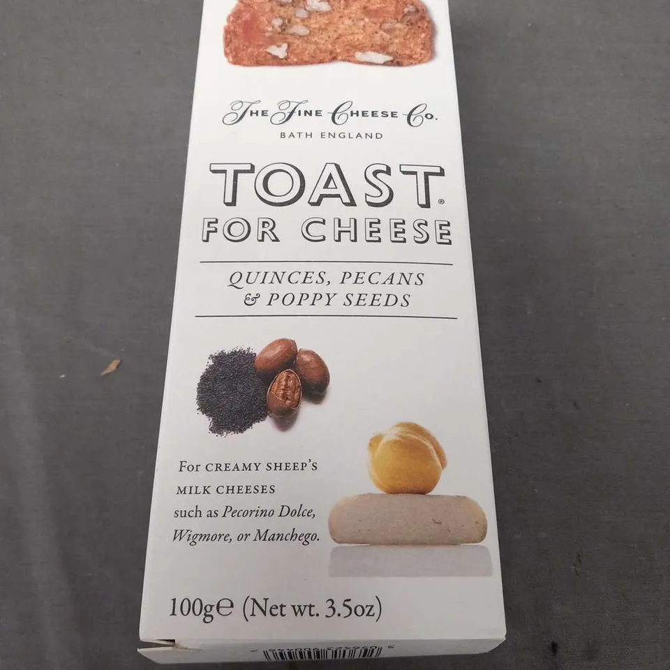 SIX 100G BOXES OF THE FINE CHEESE CO TOAST FOR CHEESE QUINCE, PECANS AND POPPY SEEDS 