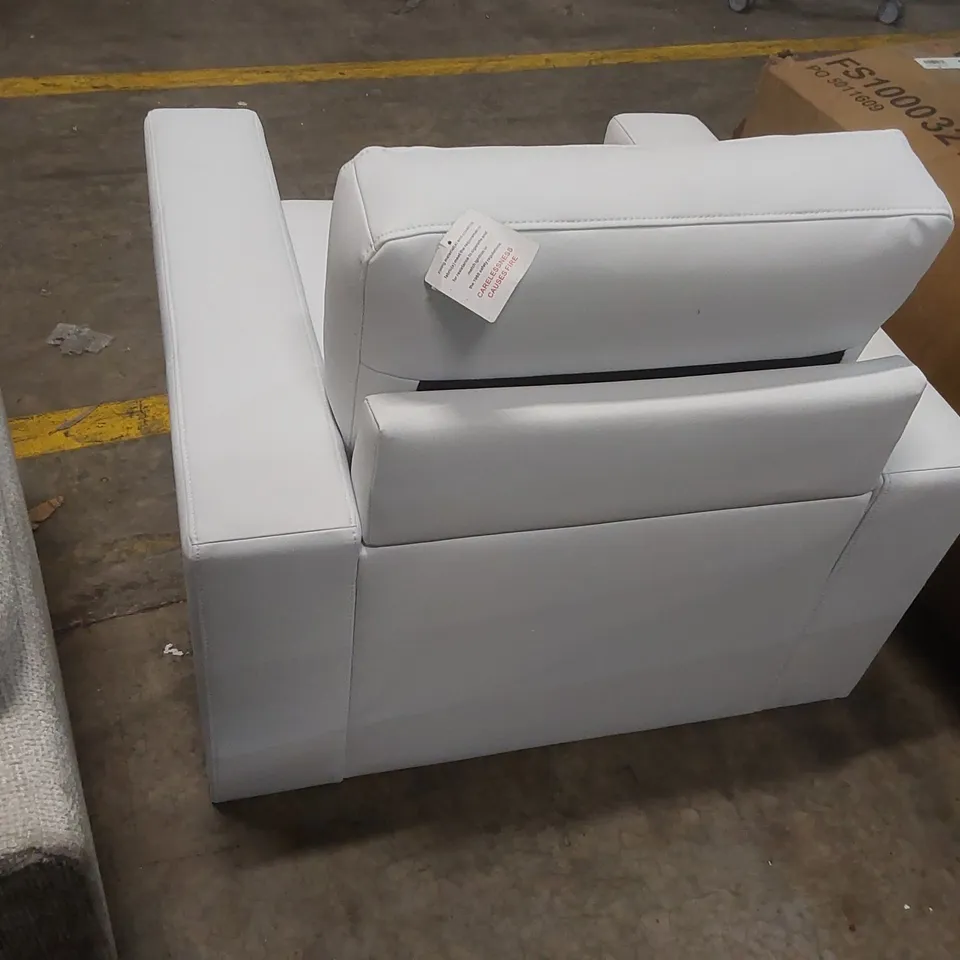 QUALITY DESIGNER WHITE FAUX LEATHER ARMCHAIR
