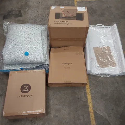 PALLET OF ASSORTED ITEMS INCLUDING: ROBOROCK S7 ROBOTIC VACUUM CLEANER, UDREAMER RECORD PLAYER, LARGE RUG, CHRISTMAS GARLAND, BABY CHANGING MAT ECT