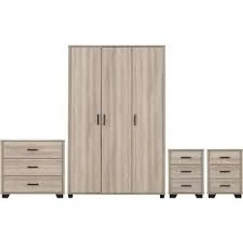 BOXED BRONN 4 PIECE BEDROOM SET - LIGHT OAK EFFECT (6 BOXES)