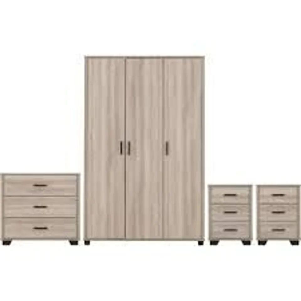 BOXED BRONN 4 PIECE BEDROOM SET - LIGHT OAK EFFECT (6 BOXES)