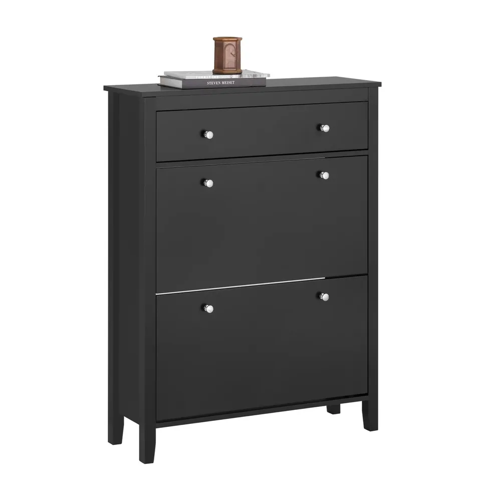 BOXED SOBUY SHOE CABINET WITH 2 DROP DOWN DRAWERS - BLACK (1 BOX)