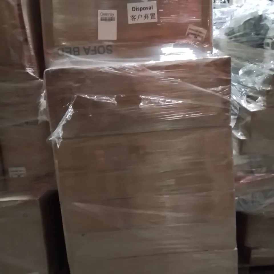 PALLET OF ASSORTED HOUSEHOLD GOODS AND PRODUCTS TO INCLUDE;SINGLE CHAIR,SOFA BED