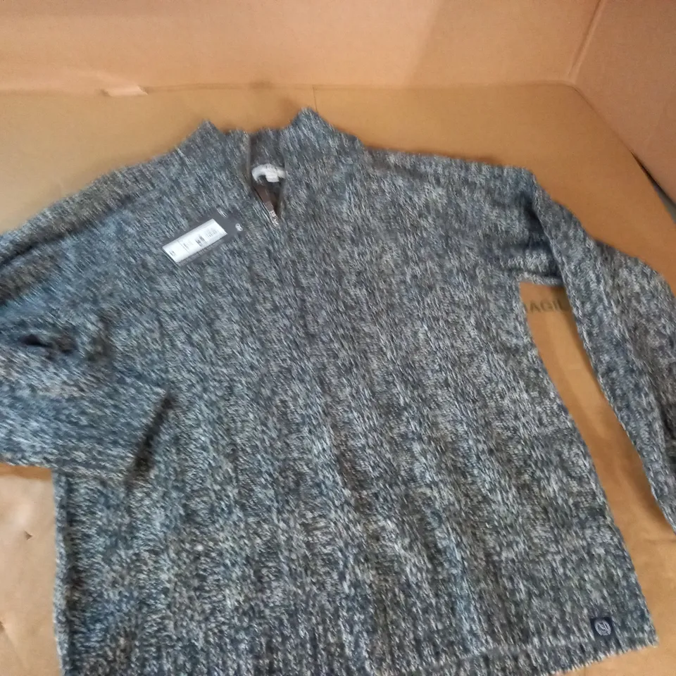 M&S QUARTER ZIP JUMPER IN GREY - M