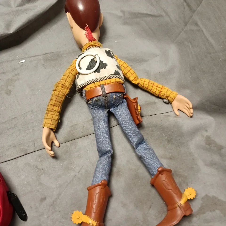 WOODY FIGURE FROM TOY STORY – CLOTH VEST, YELLOW CHECKED SHIRT, DENIM JEANS & BROWN BOOTS