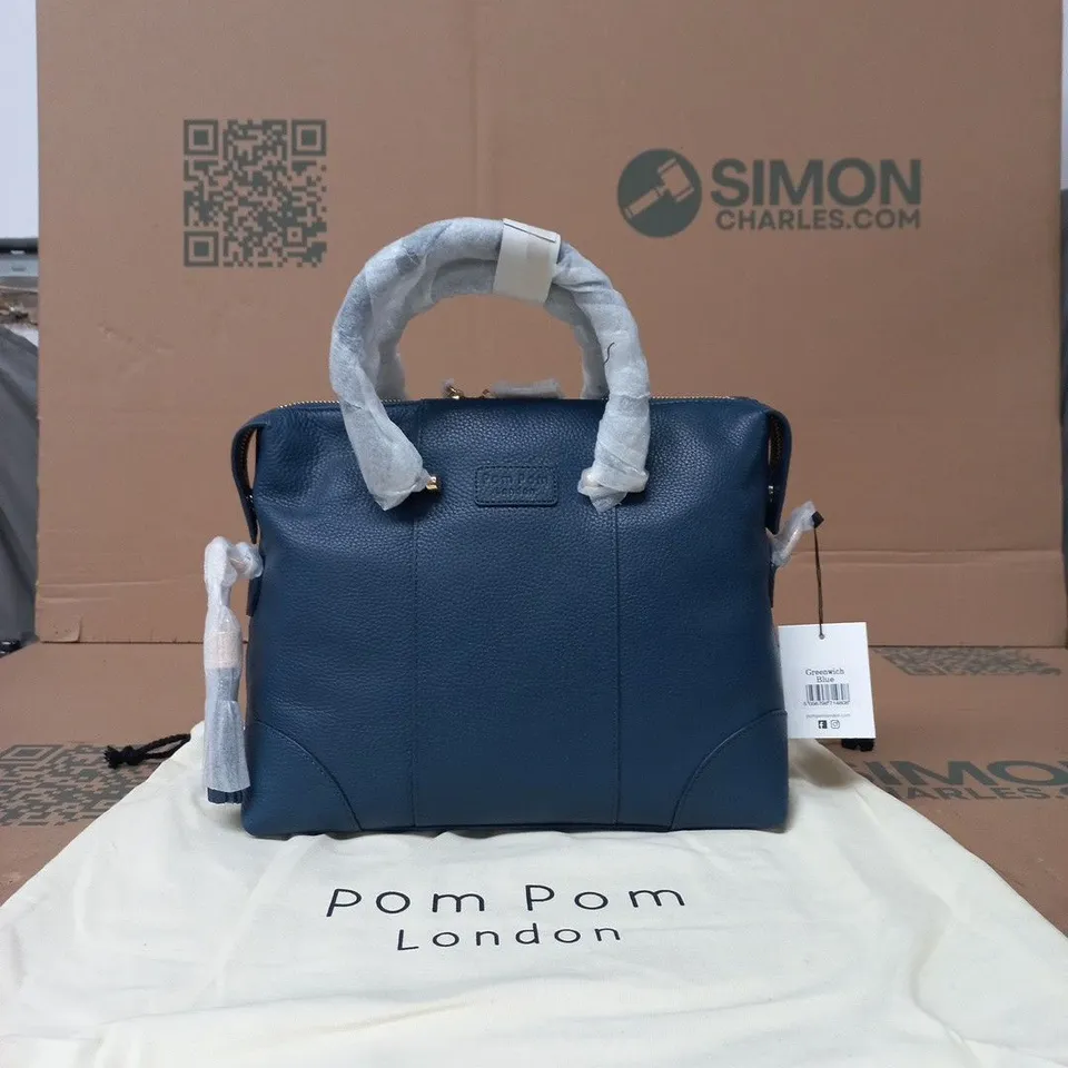 POM POM LONDON LEATHER HANDBAG – BLUE