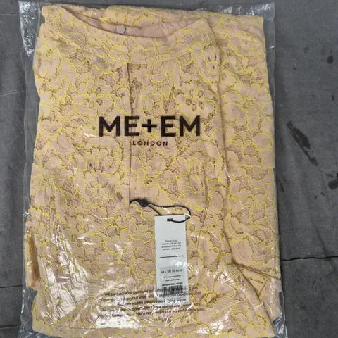 ME+EM LONDON TWO-TONE LACE MIDI DRESS – PEACH SORBET/YELLOW, UK 10