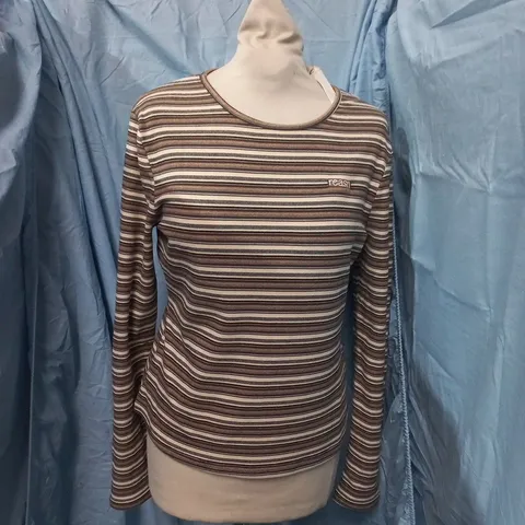 REASN MEN'S STRIPED FLEECE LONG-SLEEVE T-SHIRT – LATTE, UK 12