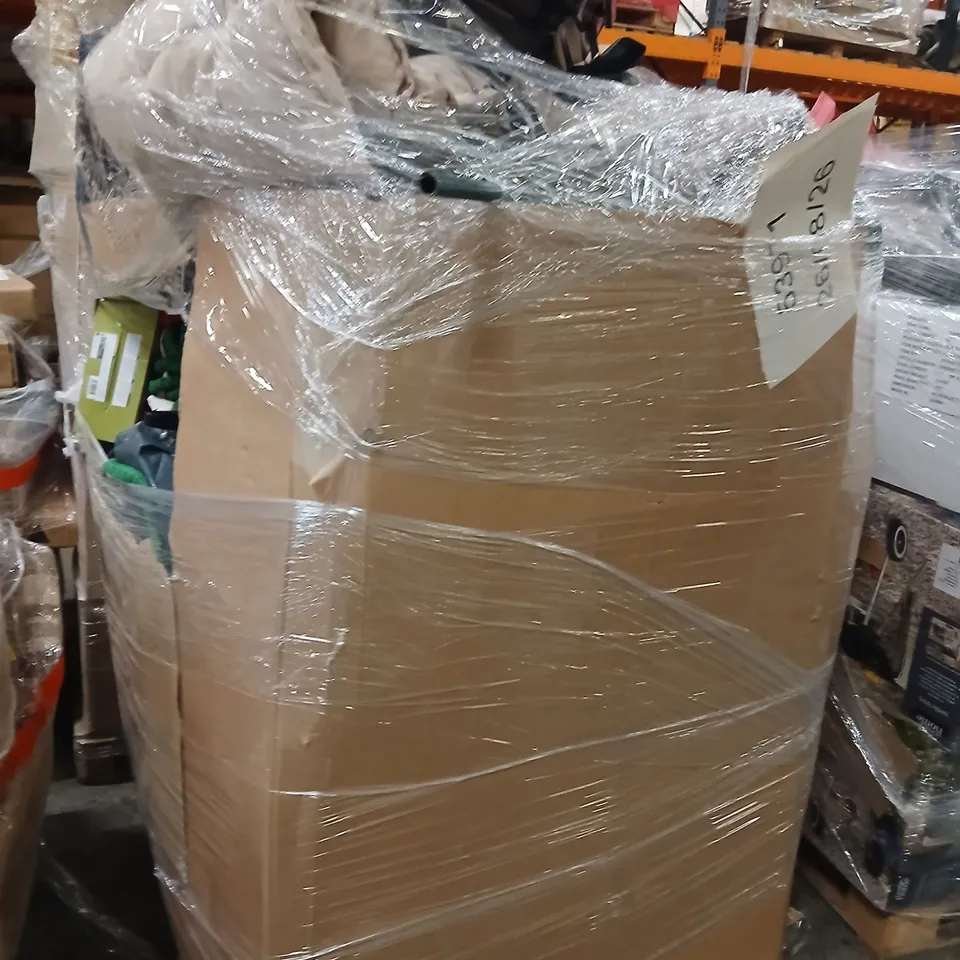PALLET OF ASSORTED PRODUCTS TO INCLUDE; FLYMO SIMPLI TRIM 230, KETTLE BBQ, TROLLEY BBQ, 2 PERSON DOME TENT AND SUPPORT NET