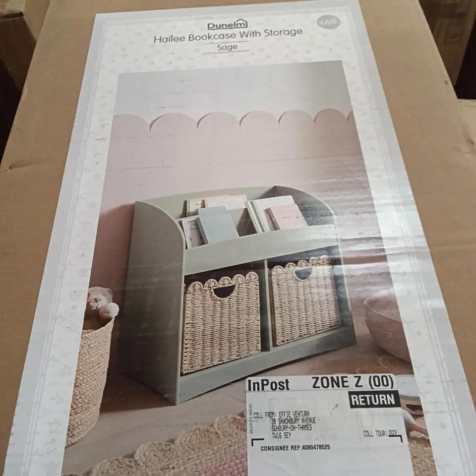 BOXED DUNHELM HAILEE BOOKCASE WITH STORAGE - SAGE (1 BOX) 