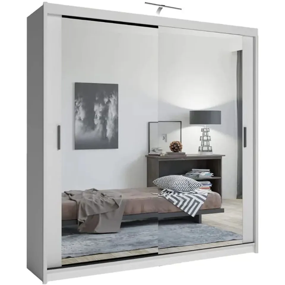 BOXED HARMINDUR 2 DOOR SLIDING WARDROBE SIZE 217CM H (4 BOXES ) WHITE