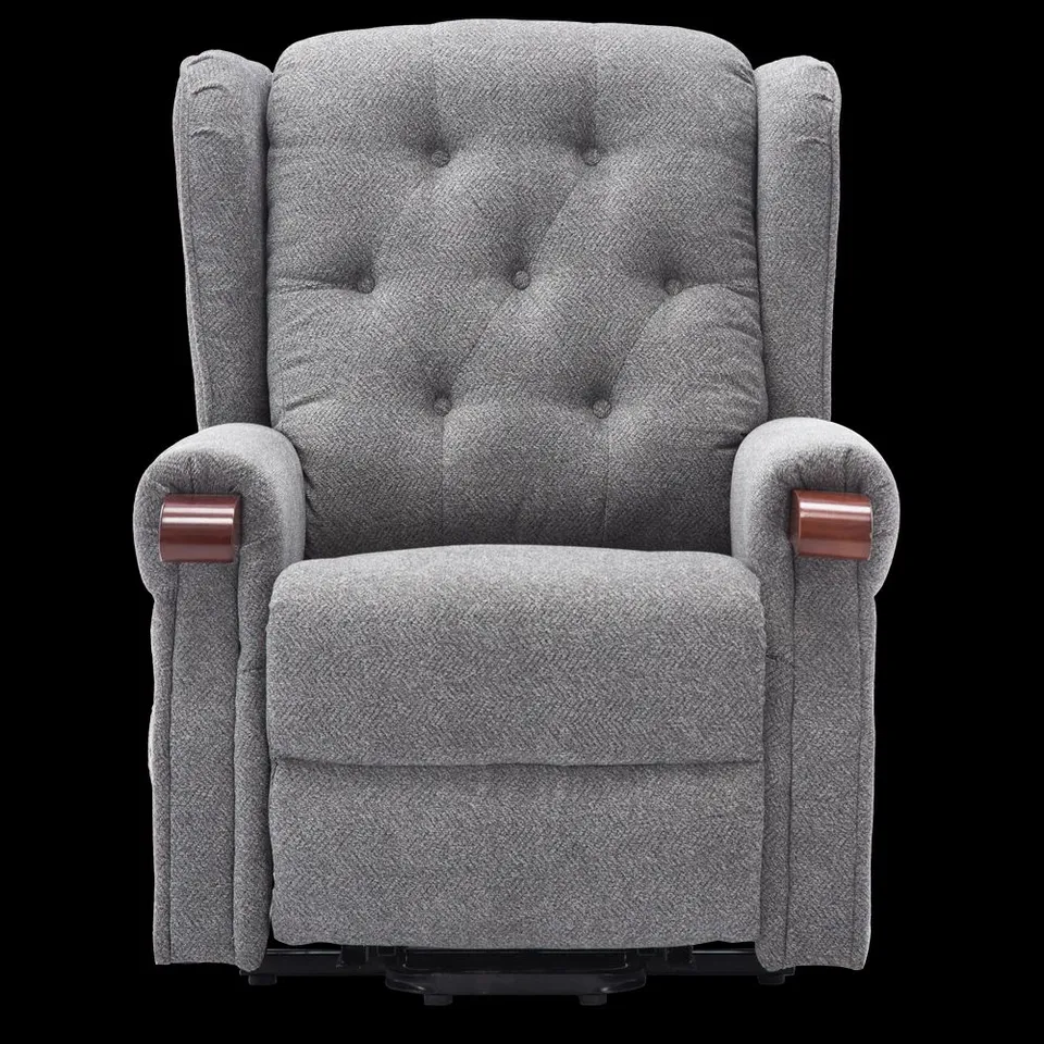 BOXED GREY FABRIC POWER RISE & RECLINING EASY CHAIR (2 BOXES)
