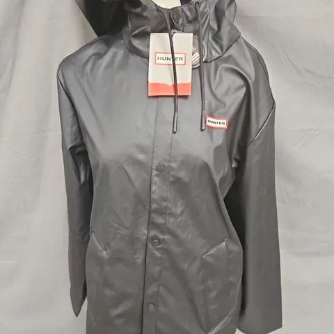 HUNTER PU HOODED JACKET IN BLACK SIZE S