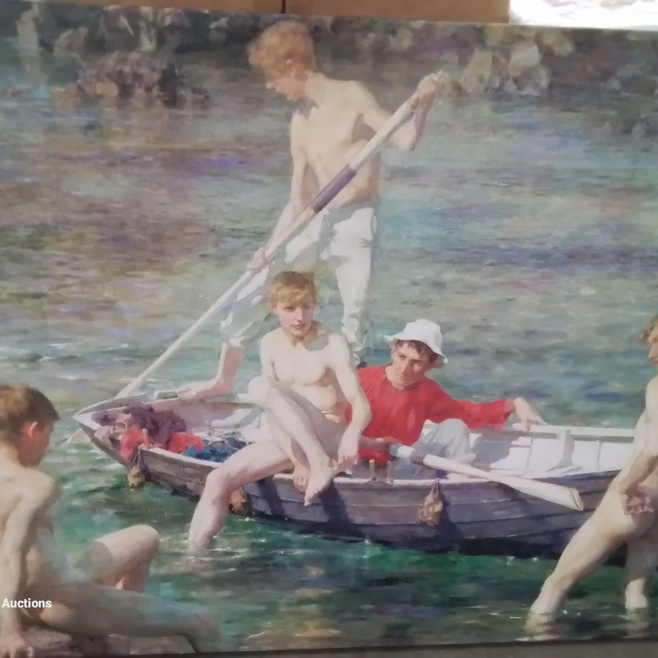 RUBY,GOLD AND MALACHITE WRAPPED CANVAS BY HENRY SCOTT TUKE