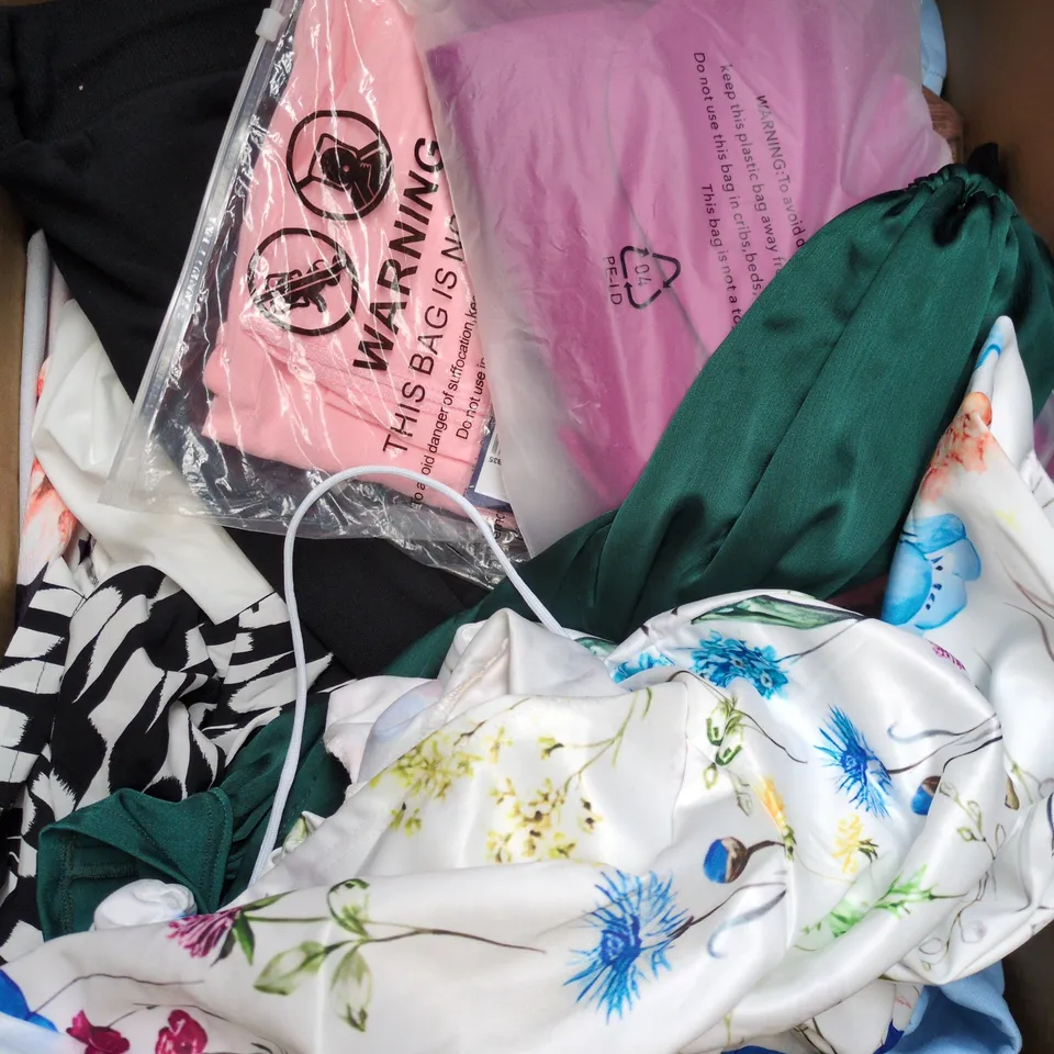 APPROXIMATELY 20 ASSORTED CLOTHING PRODUCTS IN VARIOUS STYLES & SIZES TO INCLUDE PANTS, T-SHIRTS, DRESSES ETC