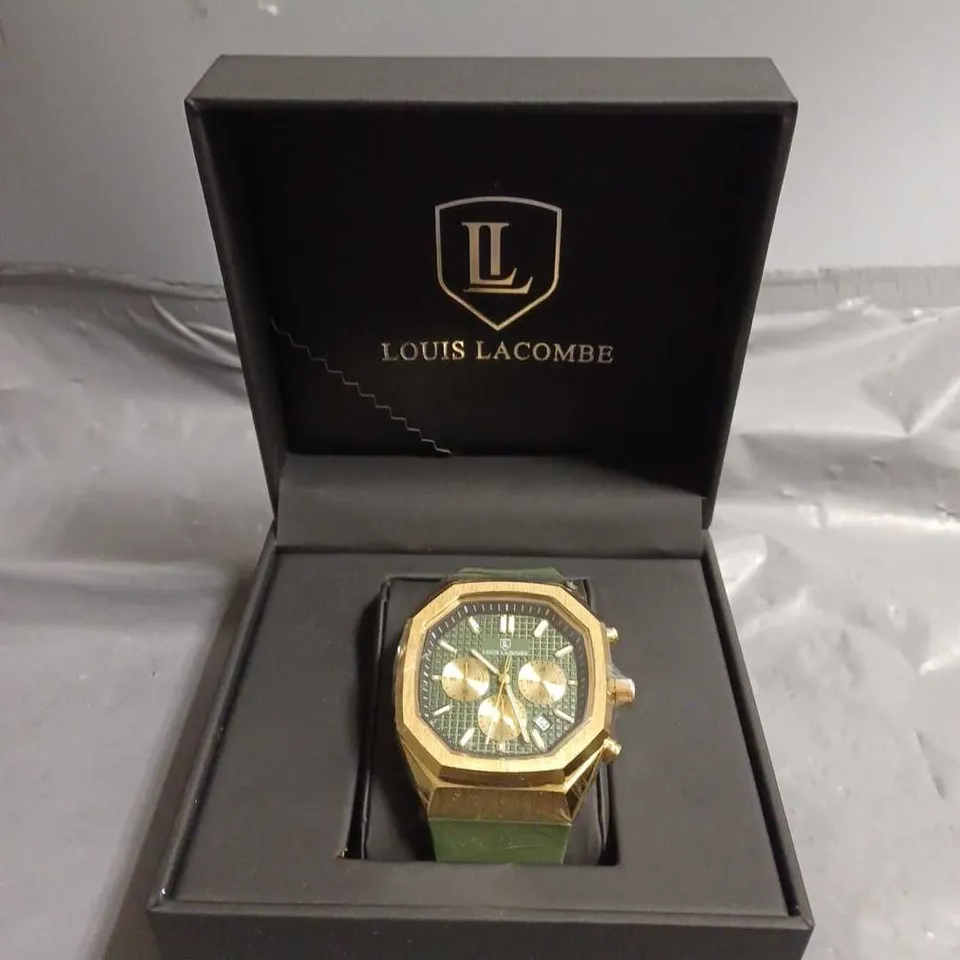 BOXED LOUIS LACOMBE CHRONGRAPH WATCH – 3 SUB DIALS – HIGH QUALITY STRAP