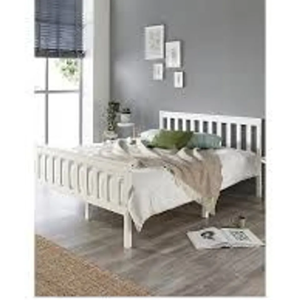 BOXED CLAYTON WOODEN DOUBLE BED FRAME - WHITE (1 BOX)