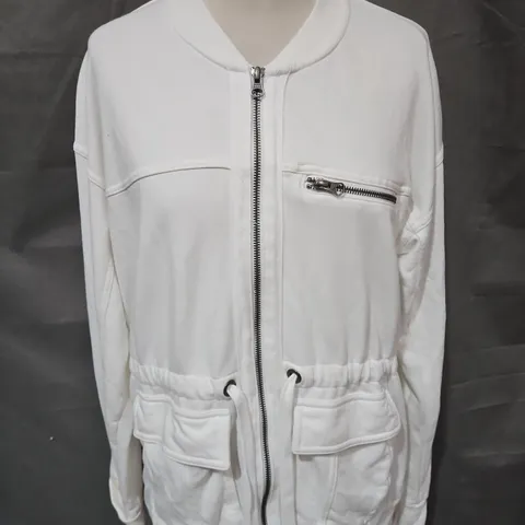 NEXT WHITE ZIP-UP JACKET WITH CHEST POCKET AND DRAWSTRING WAIST - SIZE UNSPECIFIED 