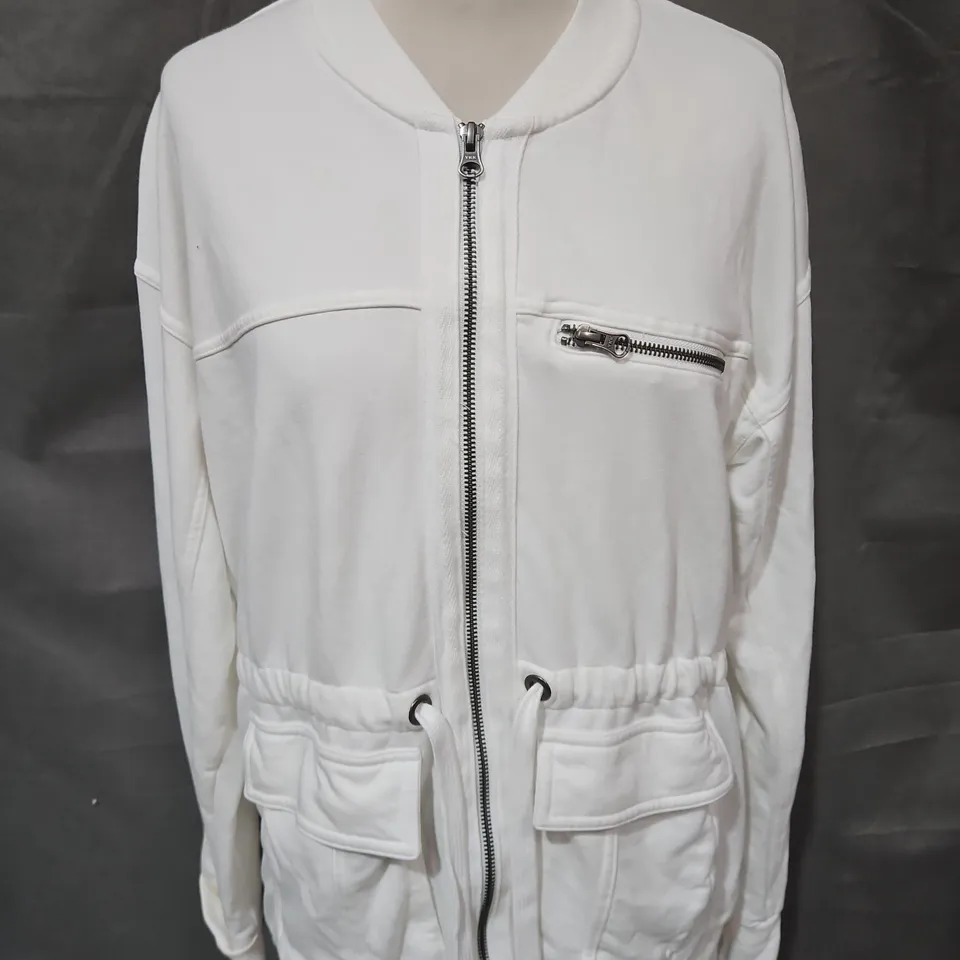 NEXT WHITE ZIP-UP JACKET WITH CHEST POCKET AND DRAWSTRING WAIST - SIZE UNSPECIFIED 