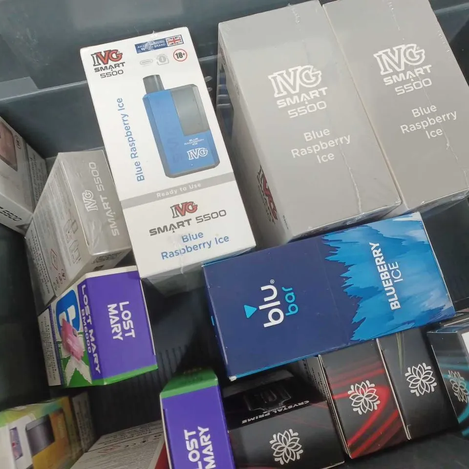 APPROXIMATELY 20 ASSORTED E-CIGARETTE PRODUCTS TO INCLUDE IVG, VUSE, BLU BAR, LOST MARY 