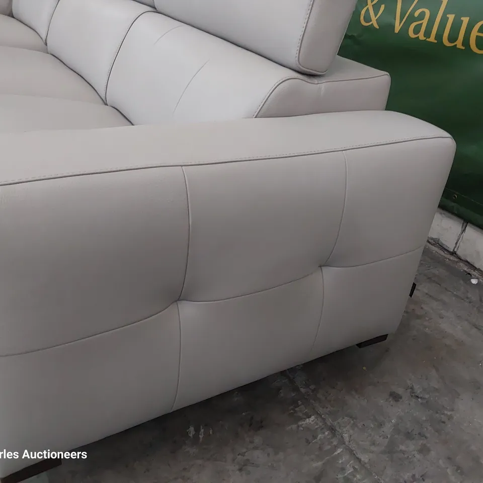 QUALITY ITALIAN DESIGNER GIORGIO POWER RECLINING CHAISE SOFA WITH ADJUSTABLE HEADRESTS LIGHT GREY LEATHER 