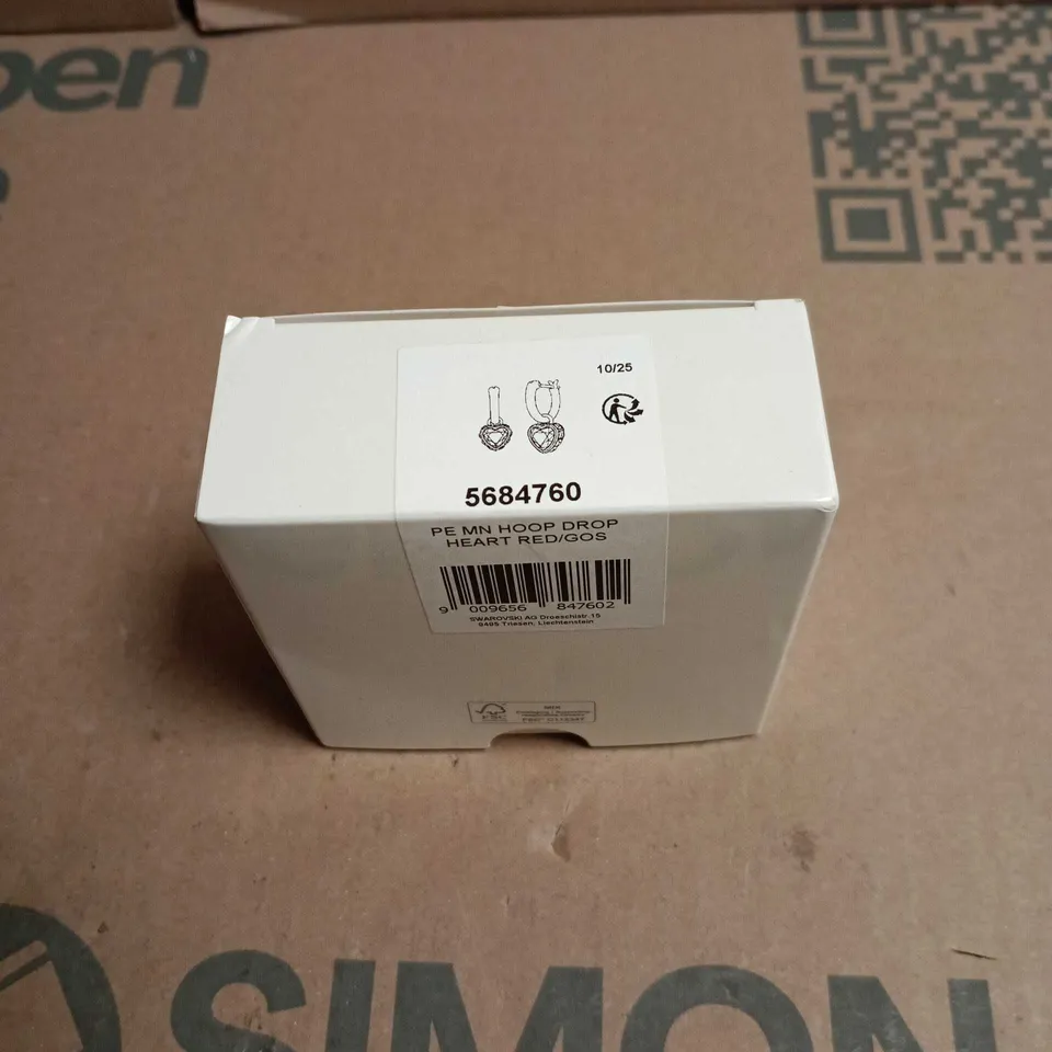 SWAROVSKI PINK HEART DROP EARRINGS SET IN PINK PRESENTATION BOX