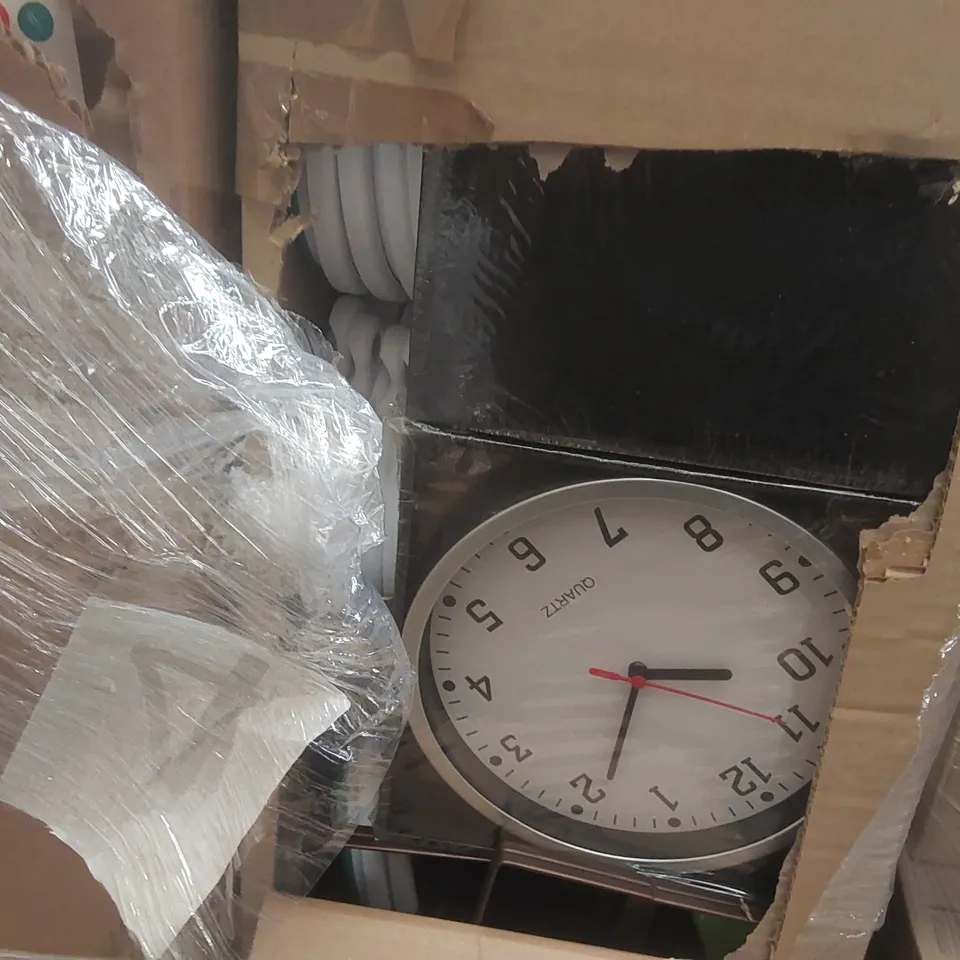 PALLET CONTAINING A VERY LARGE QUANTITY OF ASSORTED ITEMS INCLUDING: CLOCKS, SILICONE REMOVER KIT, KLIP SEAL CONTAINERS, STACKING CUPS ECT