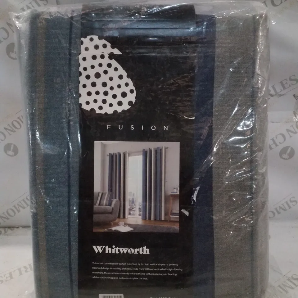 BAGGED WHITWORTH STRIPE COTTON SHEER CURTAIN PAIR - 228 X 228CM