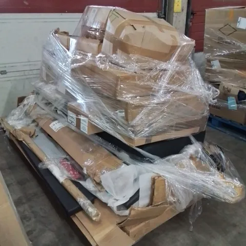 PALLET OF ASSORTED RAW HOUSEHOLD GOODS AND PRODUCTS, INCLUDING INCOMPLETE FURNITURE PARTS