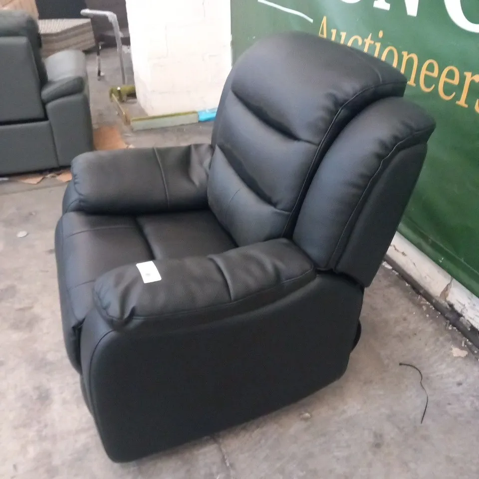 DESIGNER BLACK FAUX LEATHER MANUAL RECLINING ARMCHAIR