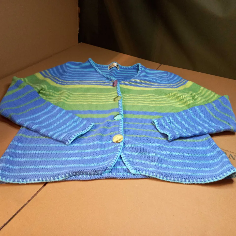 DESIGNER RETRO GREEN/BLUE KNITTED V NECK CARDIGAN - XL