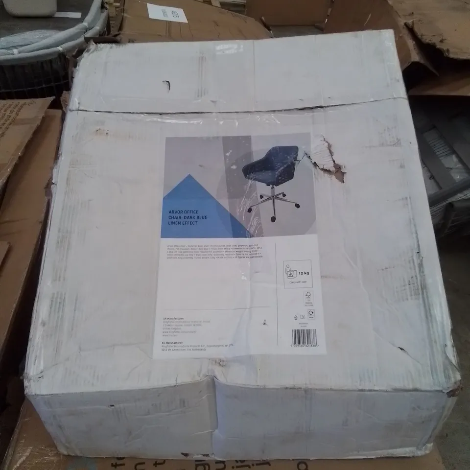 BOXED ARVOR OFFICE CHAIR: DARK BLUE LINEN EFFECT 