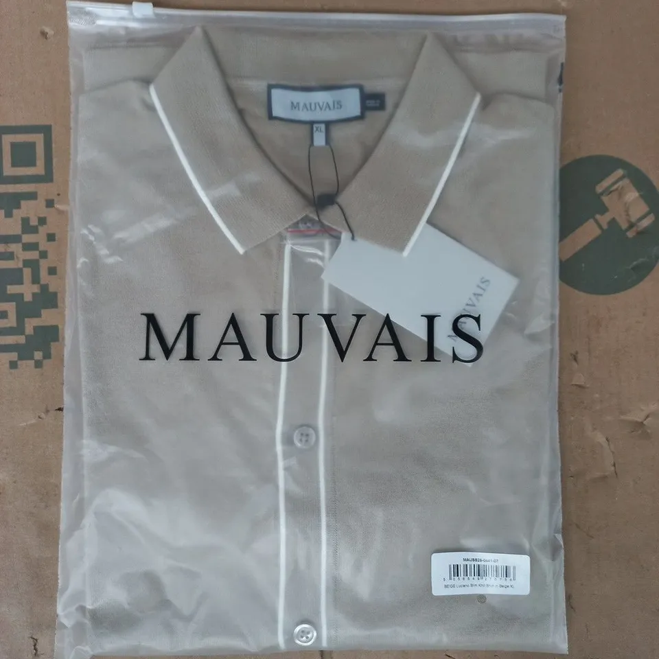 BAGGED MAUVAIS LUCIANO SLIM KNIT SHIRT IN BEIGE SIZE XL