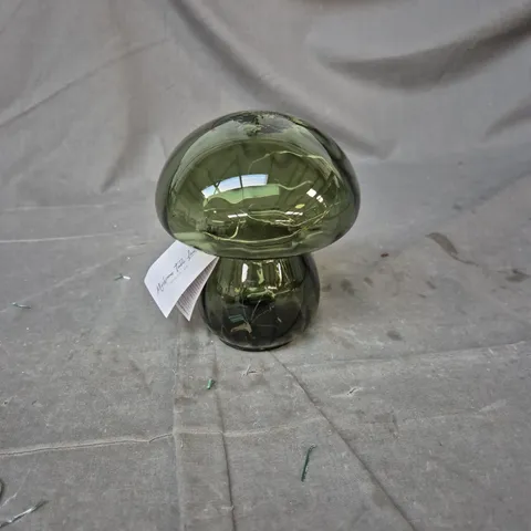 MUSHROOM TABLE LAMP – OLIVE GREEN GLASS, LED, BATTERY POWERED