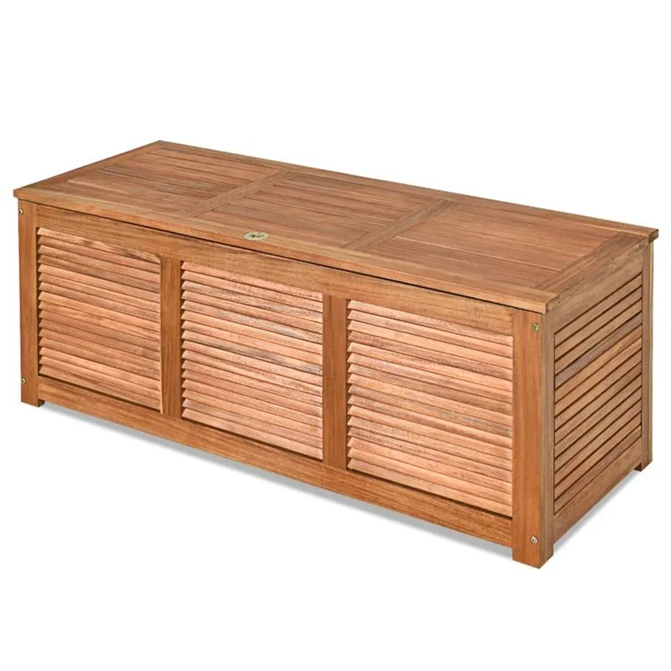 BOXED 180 LITRE ACACIA WOOD DECK BOX GARDEN BENCH CONTAINER (1 BOX)