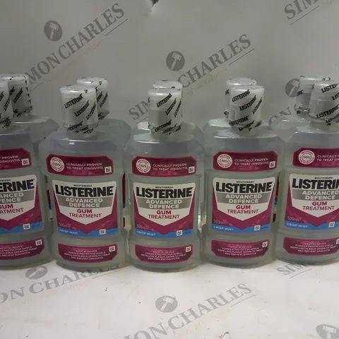 BOX OF 10x500ml BOTTLES OF LISTERINE ADVANCED DEFENCE GUM TREATMENT MOUTHWASH CRISP MINT