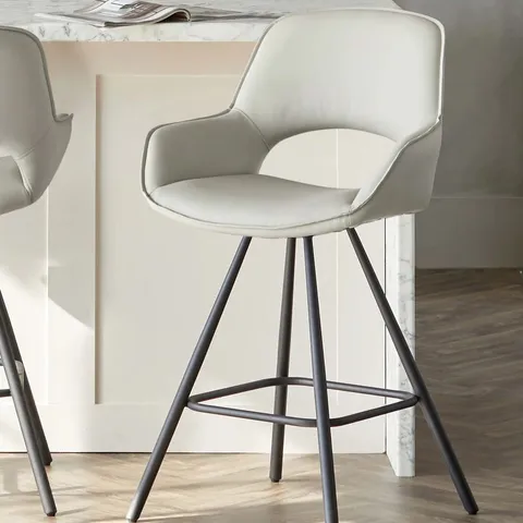 BOXED DANETTI MARLOW LIGHT GREY FAUX LEATHER AND BLACK METAL SWIVEL BAR STOOL