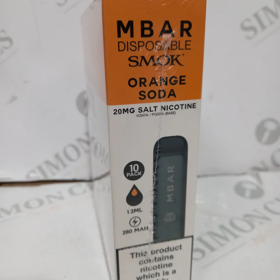 BOXED CEELLOPHANE-WRAPPED PACK OF 10 SMOK MBAR DISPOSABLE VAPES 
