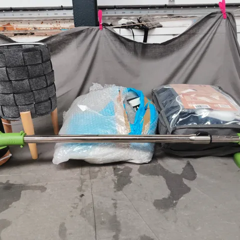 PALLET CONTAINING LARGE QUANTITY OF HOUSEHOLD ITEMS TOO INCLUDE DAMAGED LAMPS , AIR MATTRESS , GARDEN TOOLS , ETC