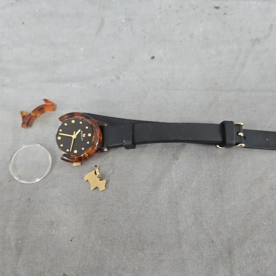 RADLEY WATCH IT - TORTOISE DIAL WATCH W. DOG CHARM AND BLACK STRAPS