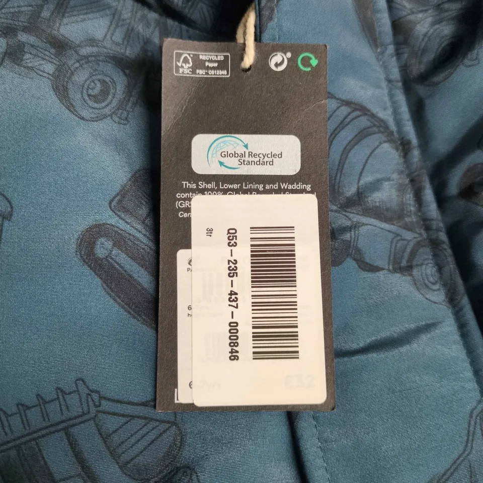 NEXT VEHICLE THEMED ZIP THROUGH HOODED KIDS COAT IN TEAL - 6/7 YRS