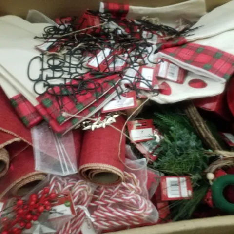 PALLET CONTAINING ASSORTED CHRISTMAS PRODUCTS & DECORATIONS INCLUDING STOCKINGS, TABLE RUNNERS, CANDY CANE DECORATIONS, PAPER CUPS & GARLANDS