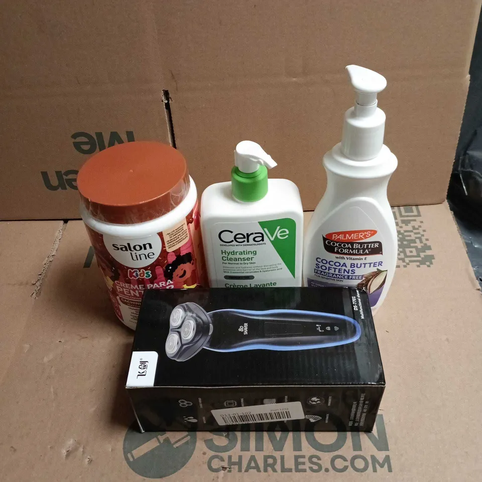 TOTE OF APPROXIMATELY 12 ASSORTED COSMETIC ITEMS TO INCLUDE CERA VE, PALMERS COCOA BUTTER, SHAVER, SALON LINE KIDS ETC