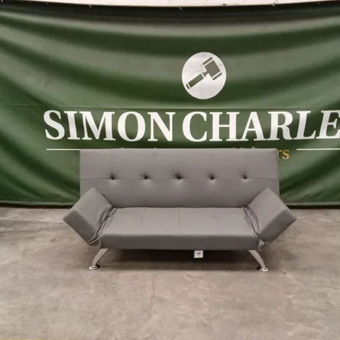 DESIGNER CLICK CLACK FAUX LEATHER SOFA BED - GREY