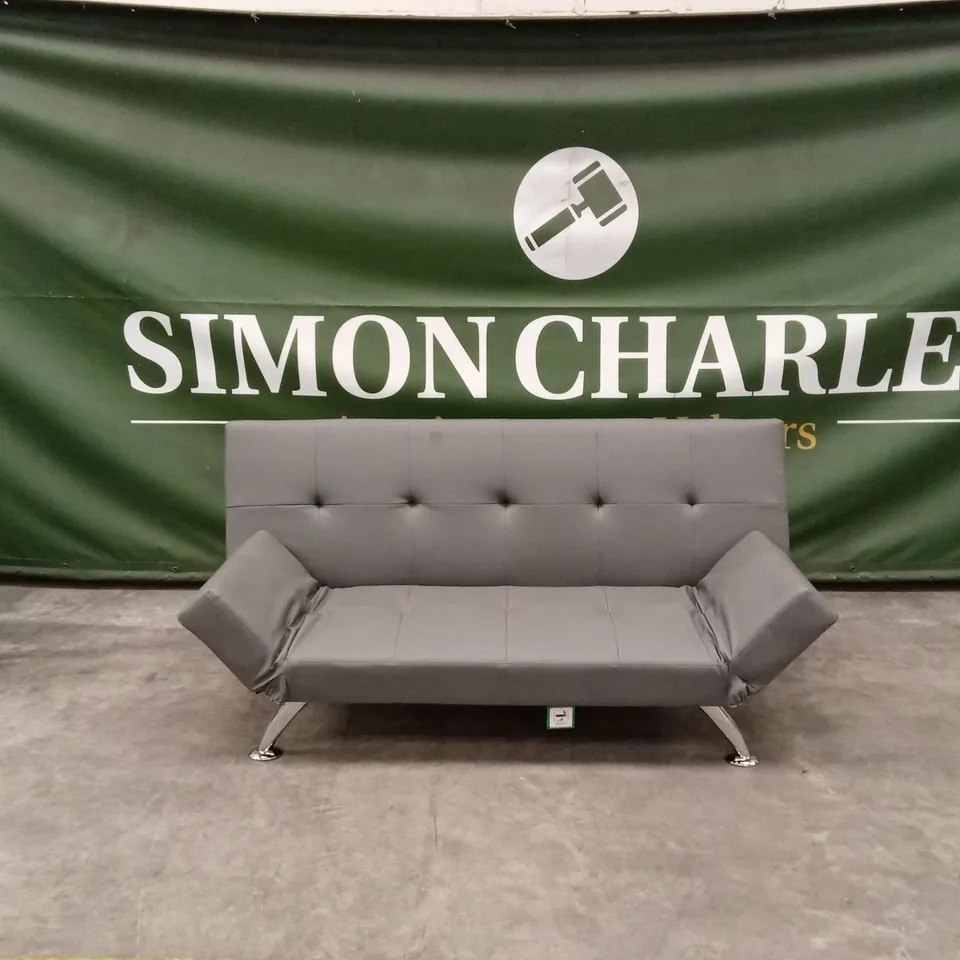 DESIGNER CLICK CLACK FAUX LEATHER SOFA BED - GREY