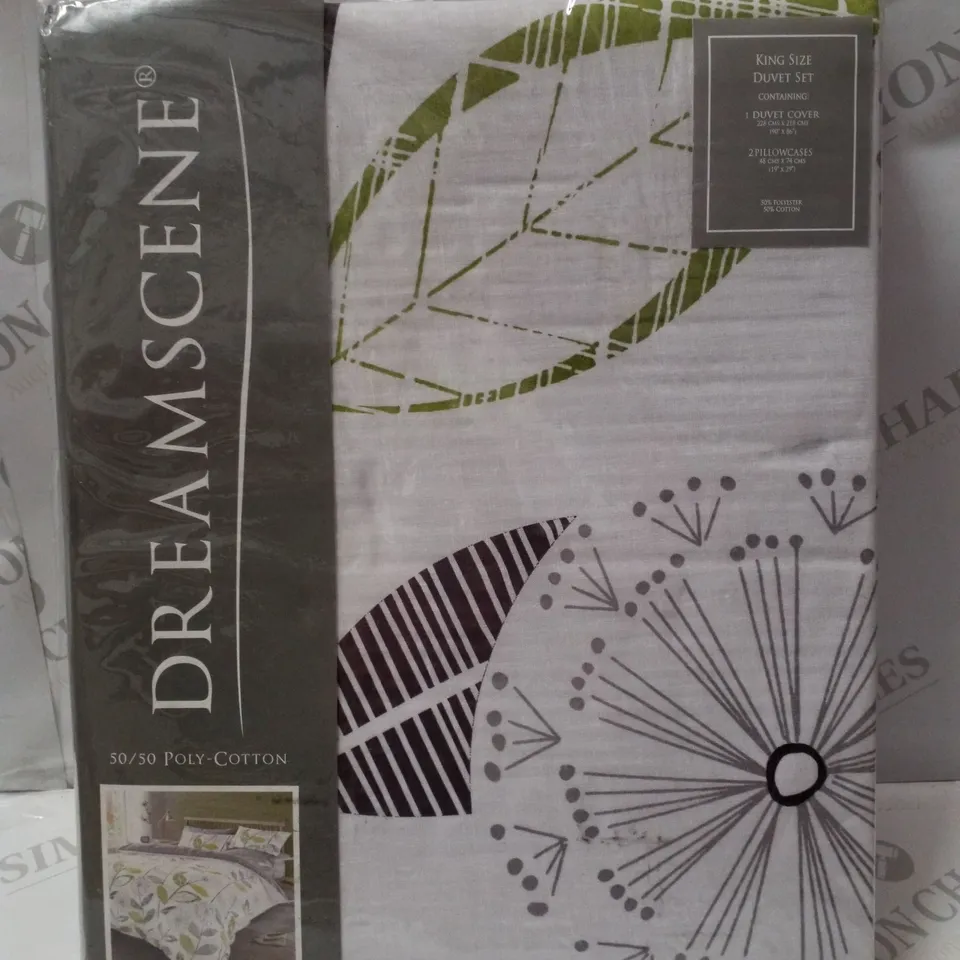 BRAND NEW DREAMSCENE ALLIUM KING 228×218CM DUVET COVER SET - GREEN/GREY
