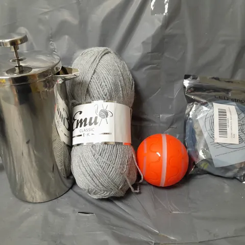 BOX OF APPROXIMATELY 5 ASSORTED ITEMS TO INCLUDE - COTTON WOOL , LED STRIP , PET LED BALL ETC