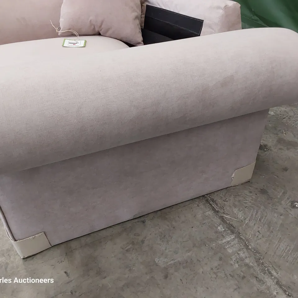 DESIGNER SCROLL ARM EASY CHAIR ROSE PINK FABRIC 