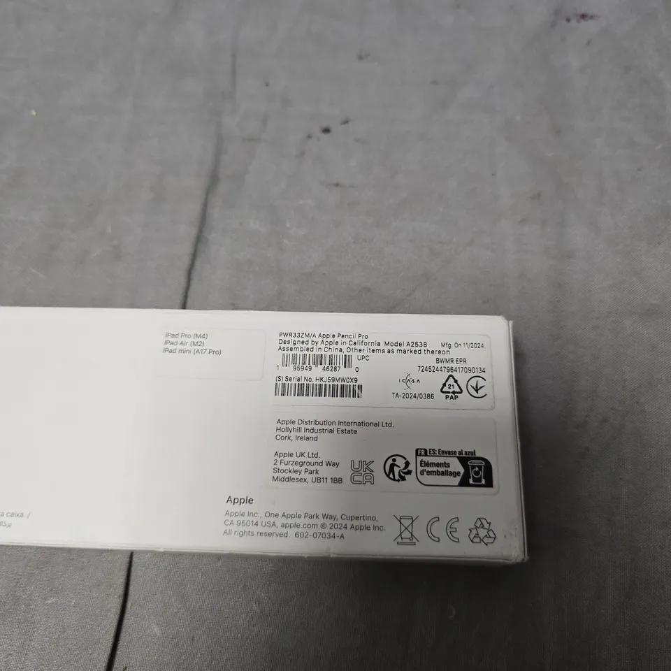 APPLE PENCIL PRO – MODEL A2538 – TABLET ACCESSORIES (BOXED)